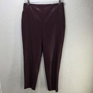 Chicos M 10 Maroon Faux Leather High Waist Side‎ Zip Stylish Pants Aggie TX AM